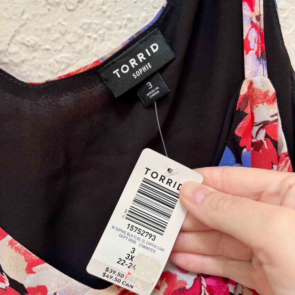 Torrid Sophie Black Floral Chiffon Cami Top Size 3 3X Plus New NWT - Picture 4 of 6